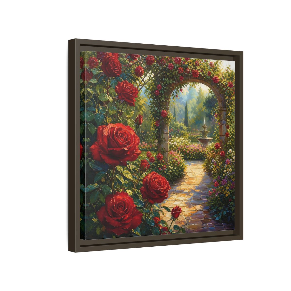 Side Mockup 14. Floral Red Roses Red Rose Garden shown as stretched canvas wall art