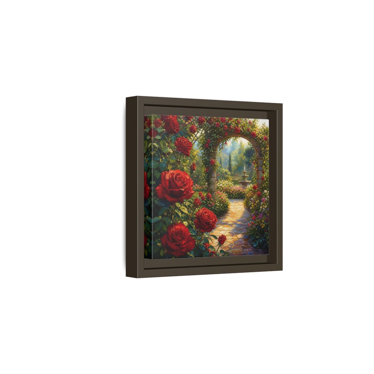 Side Mockup 2. Floral Red Roses Red Rose Garden shown as stretched canvas wall art