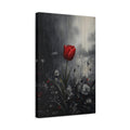 Side Mockup 4. Floral Red Tulip Red And Gray shown as stretched canvas wall art