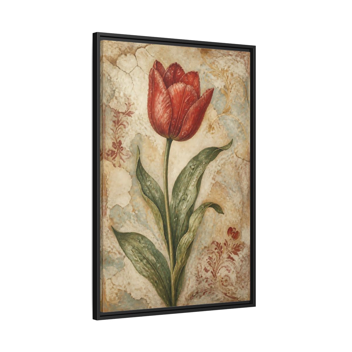 Side Mockup 13. Floral Red Tulip Study shown as framed canvas print