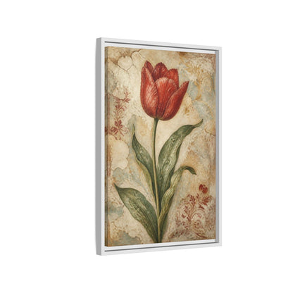 Side Mockup 1. Floral Red Tulip Study shown as framed canvas print