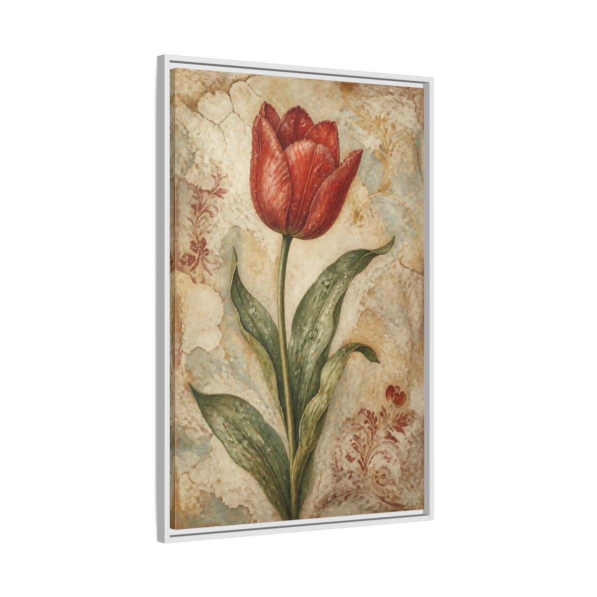 Side Mockup 9. Floral Red Tulip Study shown as framed canvas print