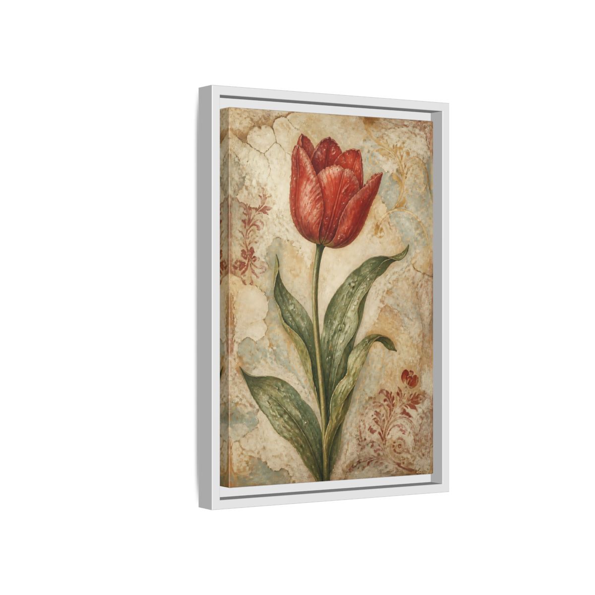 Side Mockup 4. Floral Red Tulip Study shown as framed canvas print