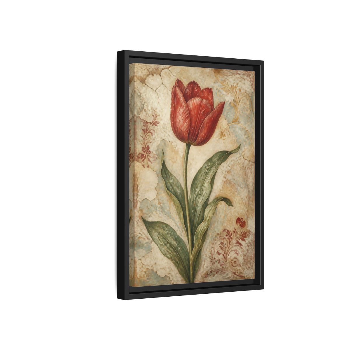 Side Mockup 6. Floral Red Tulip Study shown as framed canvas print