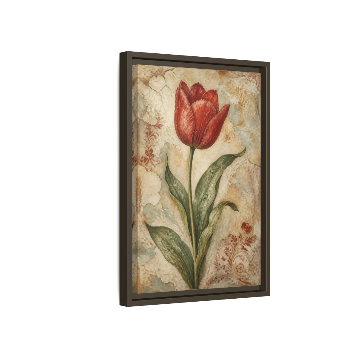 Side Mockup 5. Floral Red Tulip Study shown as framed canvas print