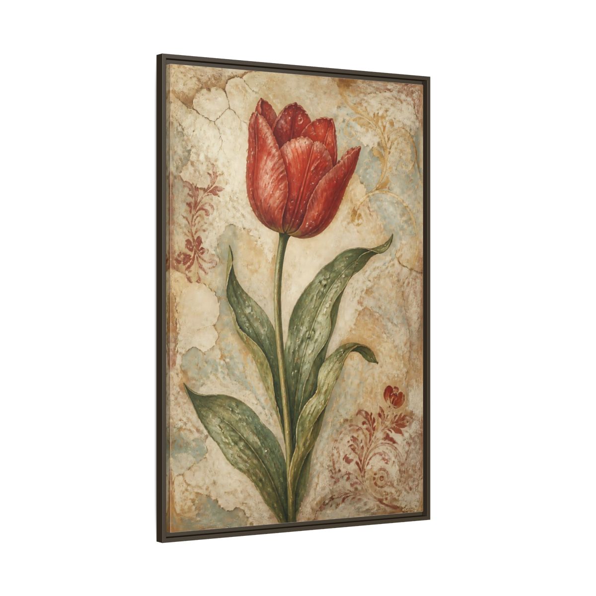 Side Mockup 8. Floral Red Tulip Study shown as framed canvas print