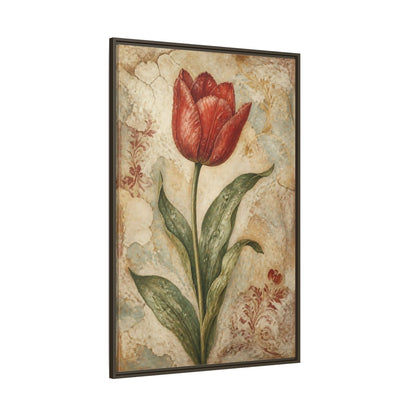 Side Mockup 8. Floral Red Tulip Study shown as framed canvas print