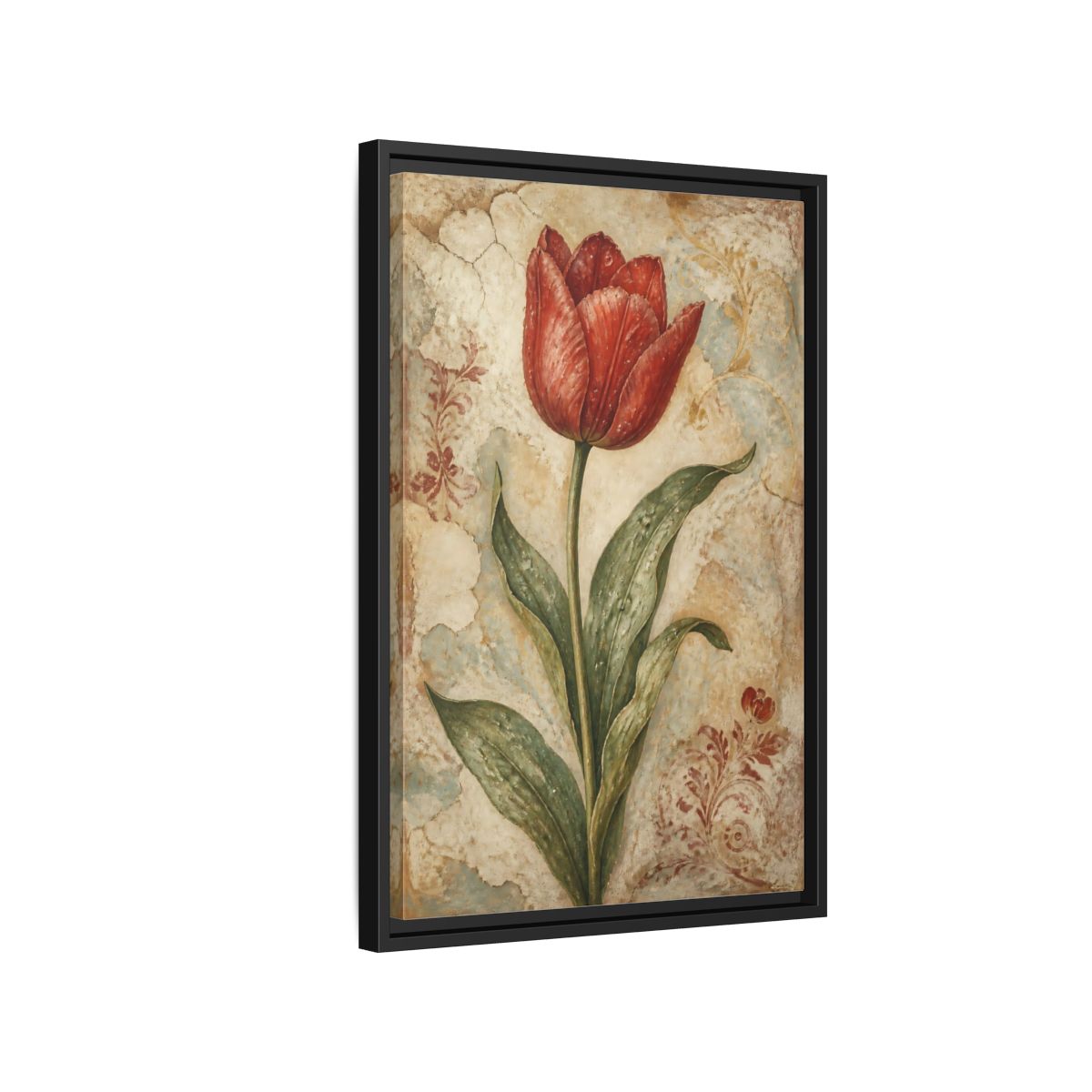 Side Mockup 3. Floral Red Tulip Study shown as framed canvas print
