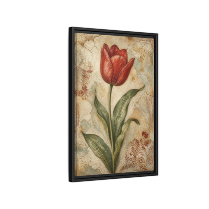Side Mockup 3. Floral Red Tulip Study shown as framed canvas print