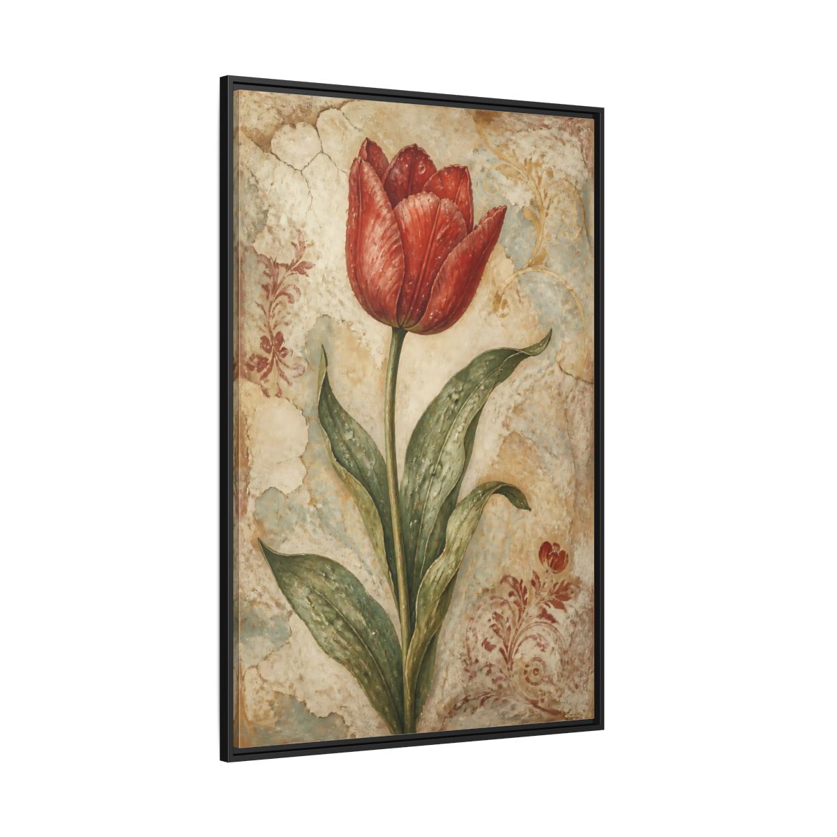 Side Mockup 12. Floral Red Tulip Study shown as framed canvas print