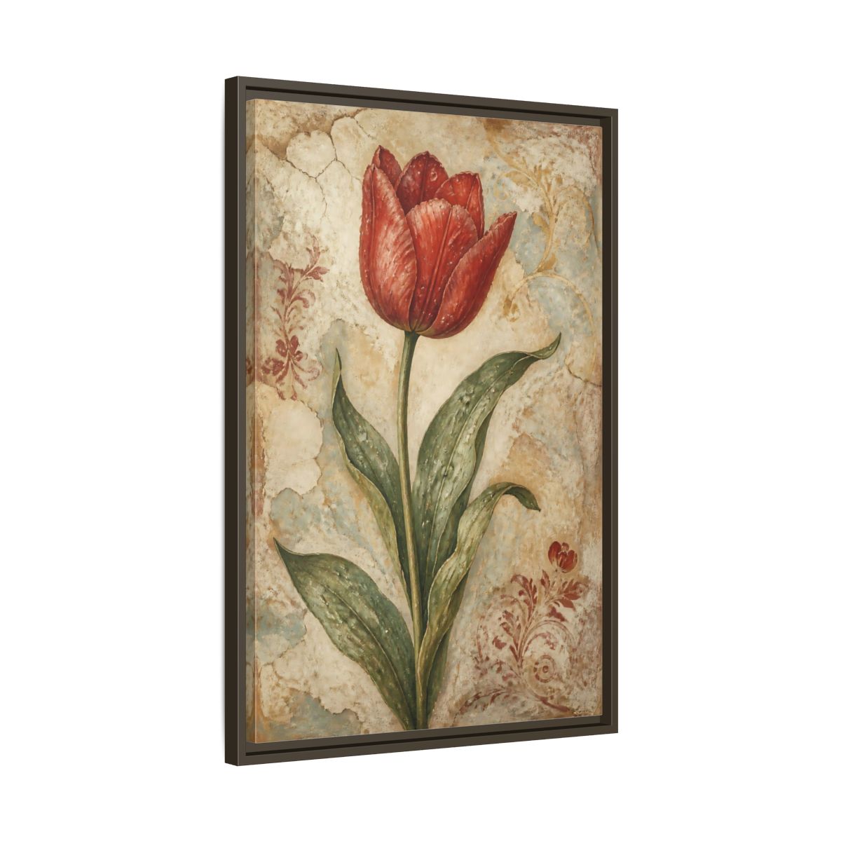 Side Mockup 11. Floral Red Tulip Study shown as framed canvas print