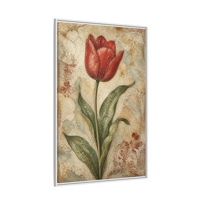 Side Mockup 7. Floral Red Tulip Study shown as framed canvas print