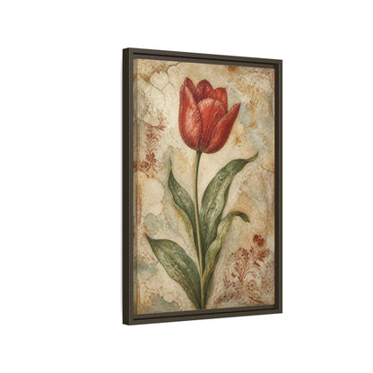 Side Mockup 2. Floral Red Tulip Study shown as framed canvas print
