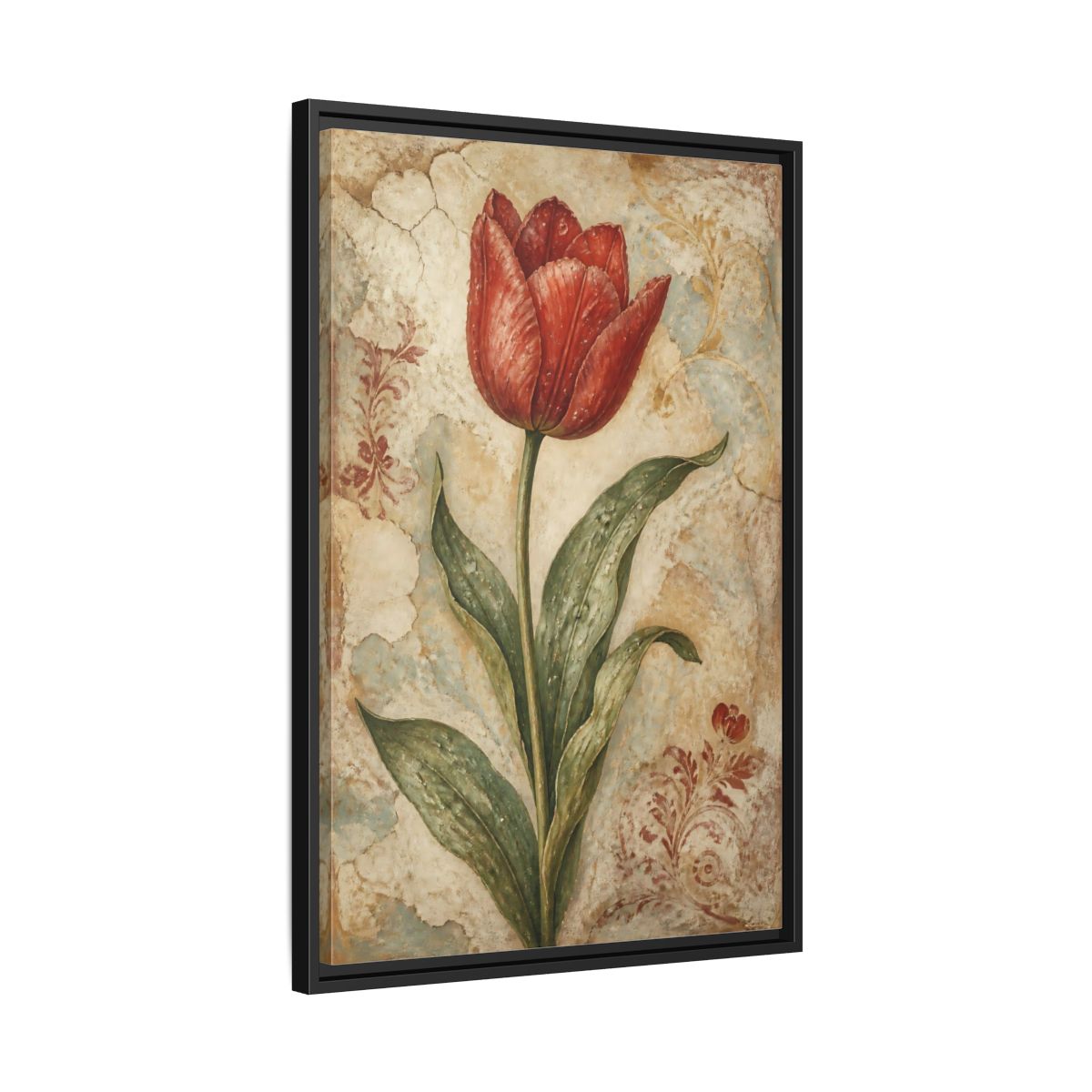 Side Mockup 14. Floral Red Tulip Study shown as framed canvas print