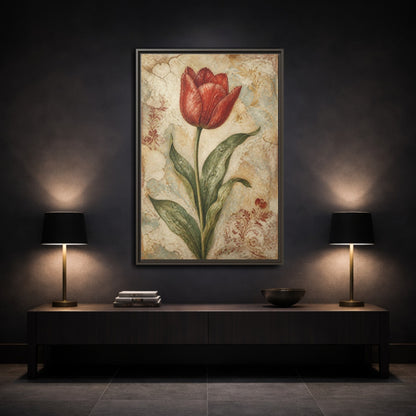 Mockup 3. Floral Red Tulip Study shown as framed canvas print