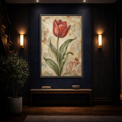 Mockup 4. Floral Red Tulip Study shown as framed canvas print