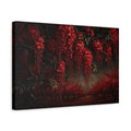 Side Mockup 4. Floral Red Wisteria Dark Red Floral shown as stretched canvas wall art