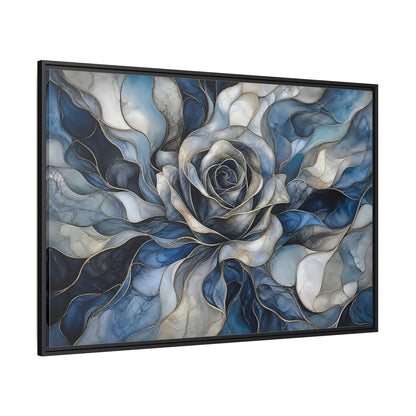 Side Mockup 12. Floral Rose Blue Gold Abstract shown as stretched canvas wall art