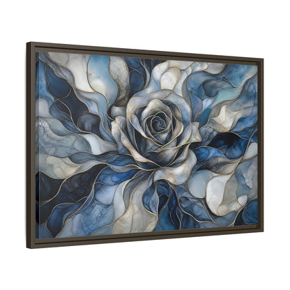 Side Mockup 11. Floral Rose Blue Gold Abstract shown as stretched canvas wall art