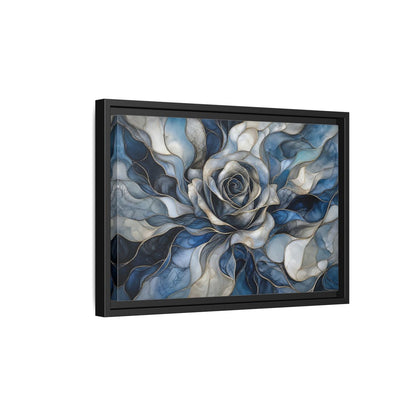Side Mockup 6. Floral Rose Blue Gold Abstract shown as stretched canvas wall art