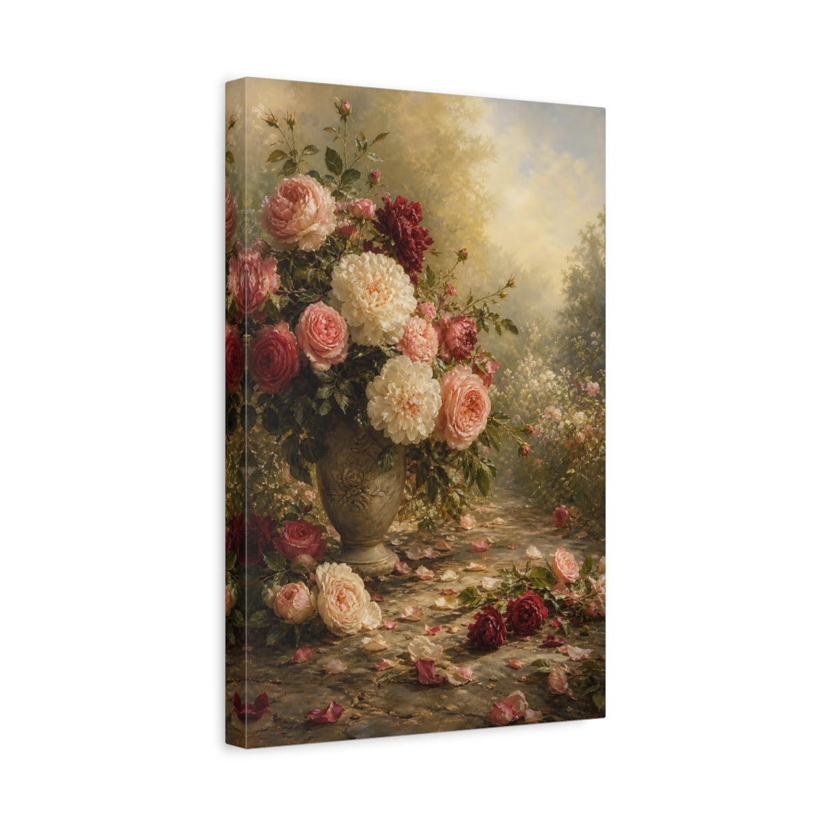 Side Mockup 4. Floral Rose Bouquet Pink And Red Roses shown as stretched canvas wall art