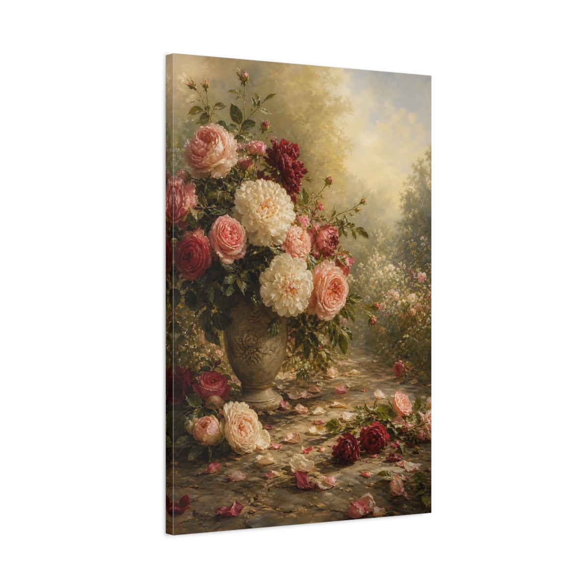 Main Mockup. Floral Rose Bouquet Pink And Red Roses shown as stretched canvas wall art