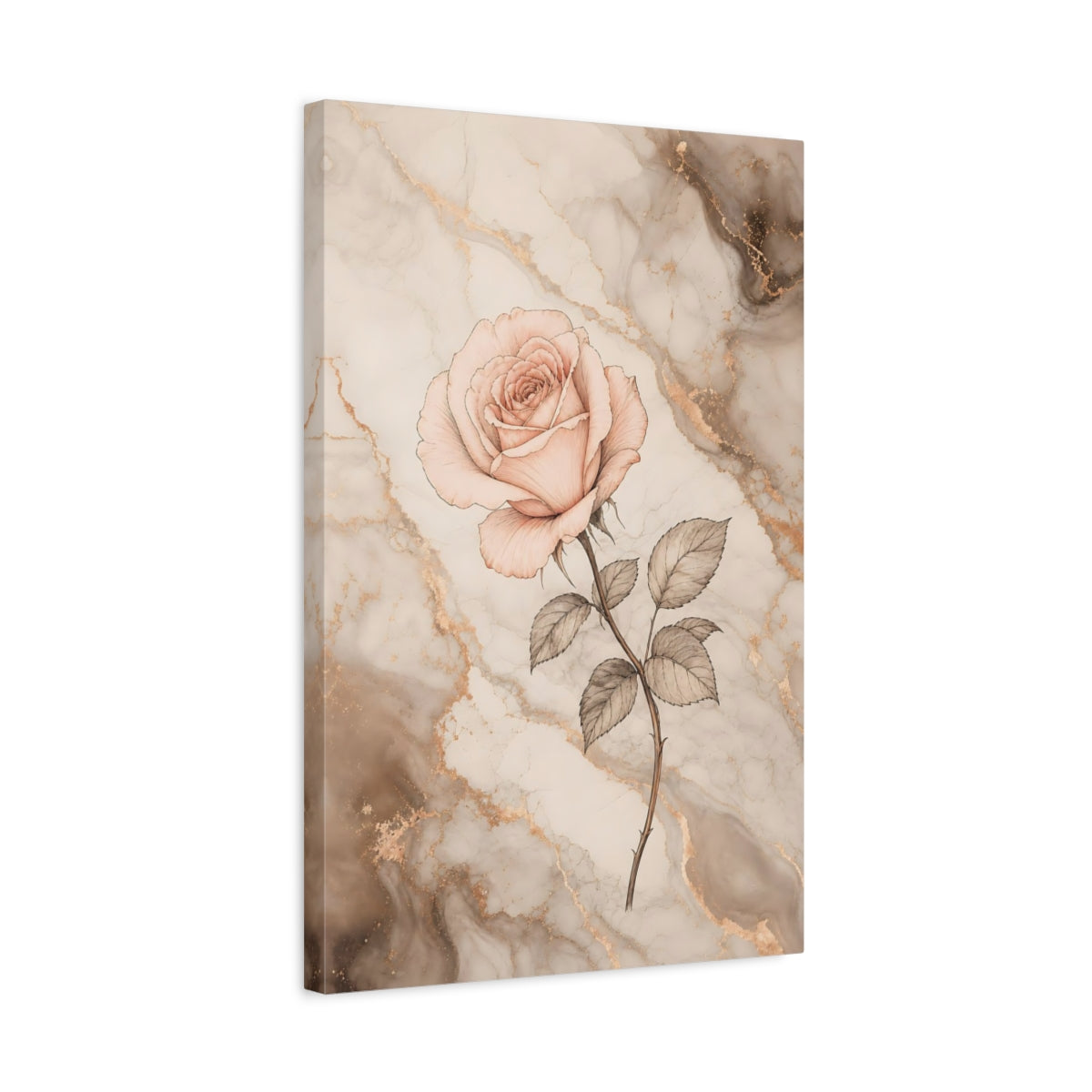 Side Mockup 3. Floral Rose Flower Pink And Gold Marble shown as stretched canvas wall art