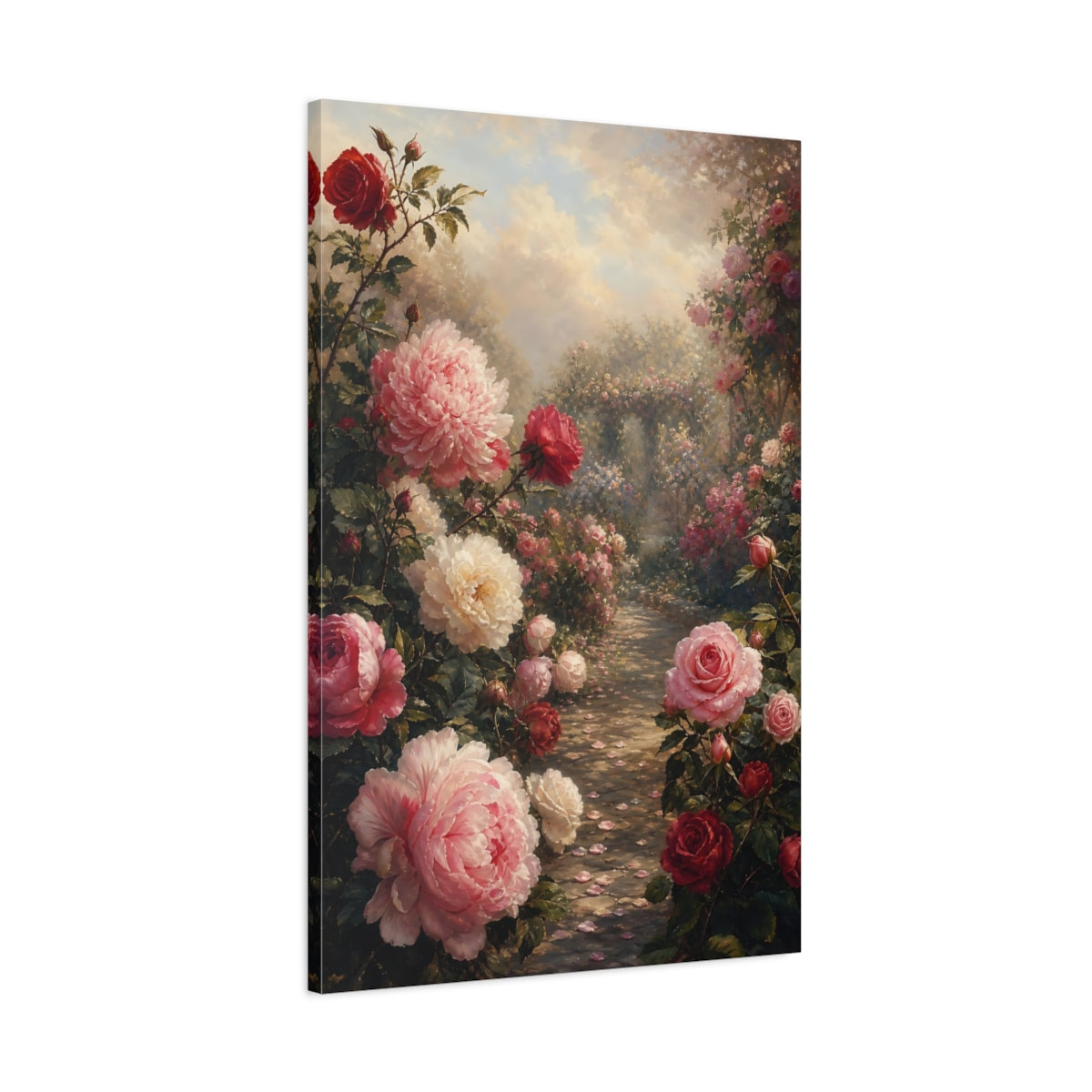 Main Mockup. Floral Rose Garden Pink Red Garden shown as stretched canvas wall art