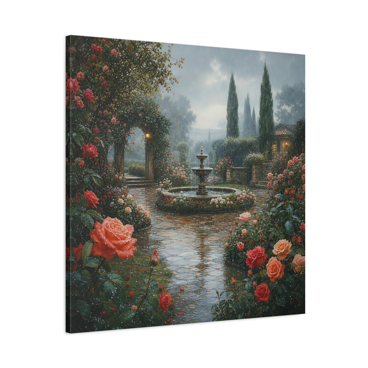 Main Mockup. Floral Rose Garden Pink Rose Garden shown as stretched canvas wall art