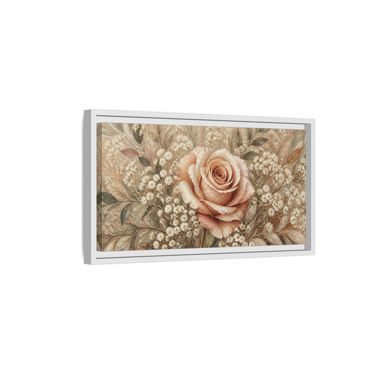 Side Mockup 6. Floral Rose Pink And Beige shown as stretched canvas wall art