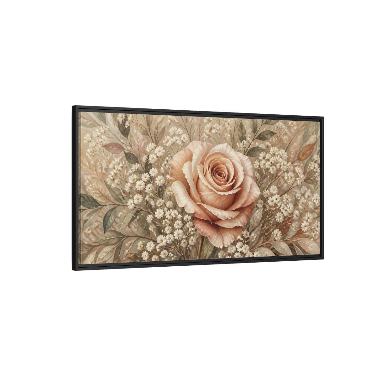 Side Mockup 5. Floral Rose Pink And Beige shown as stretched canvas wall art