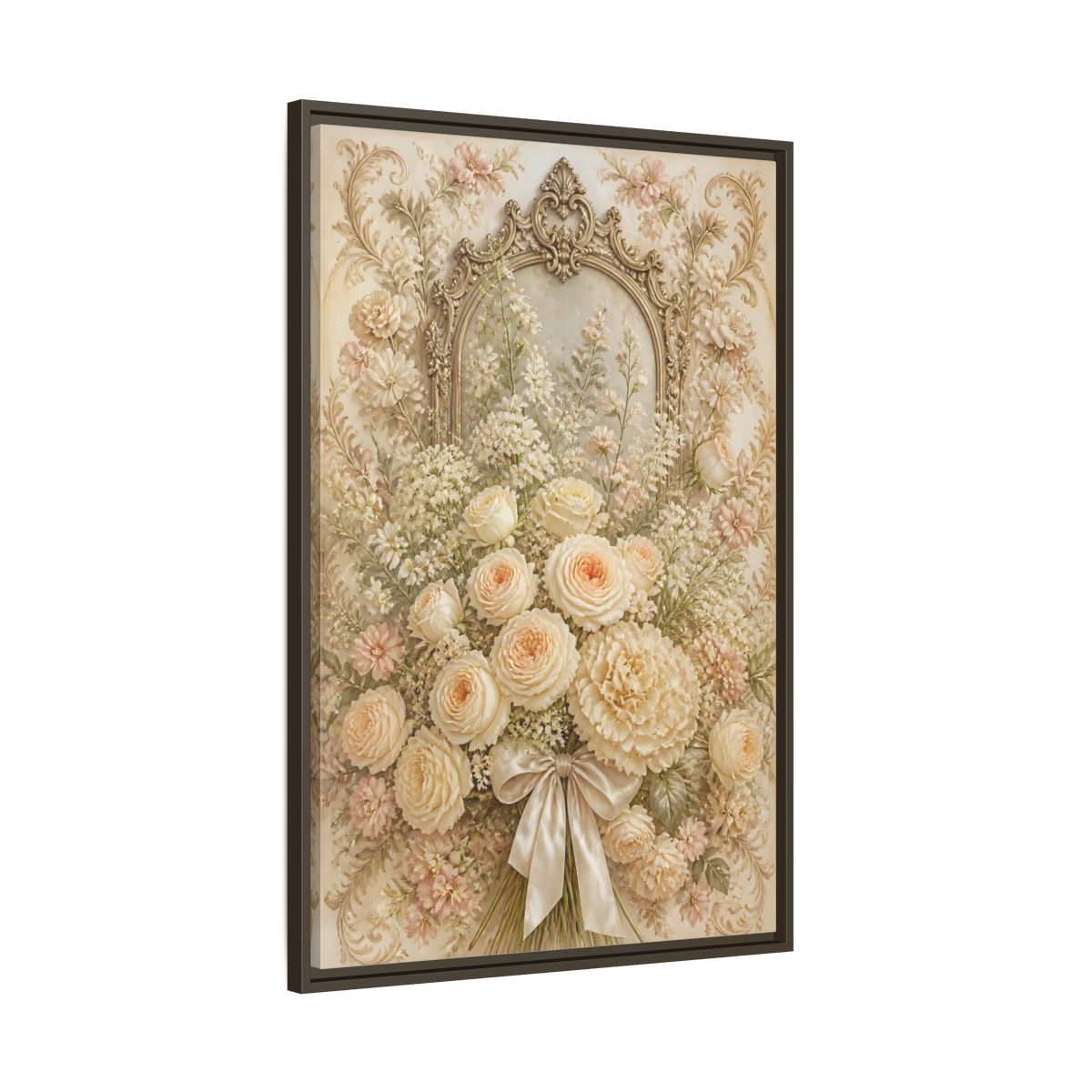 Main Mockup. Floral Roses Bouquet Cream Floral shown as stretched canvas wall art