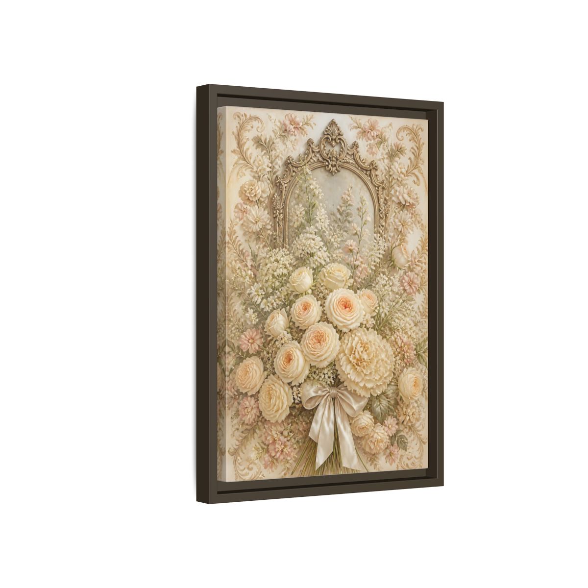 Side Mockup 5. Floral Roses Bouquet Cream Floral shown as stretched canvas wall art