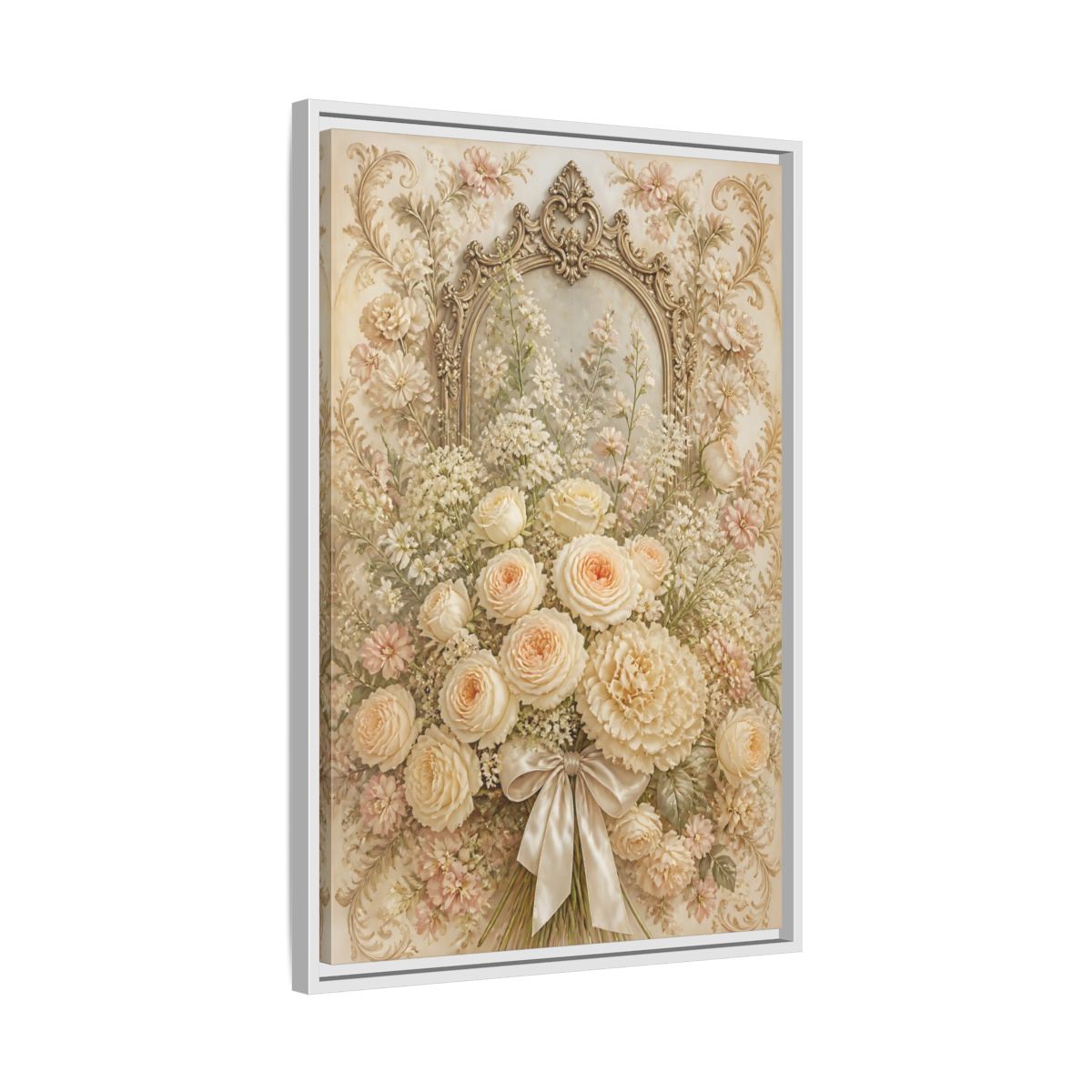 Side Mockup 10. Floral Roses Bouquet Cream Floral shown as stretched canvas wall art