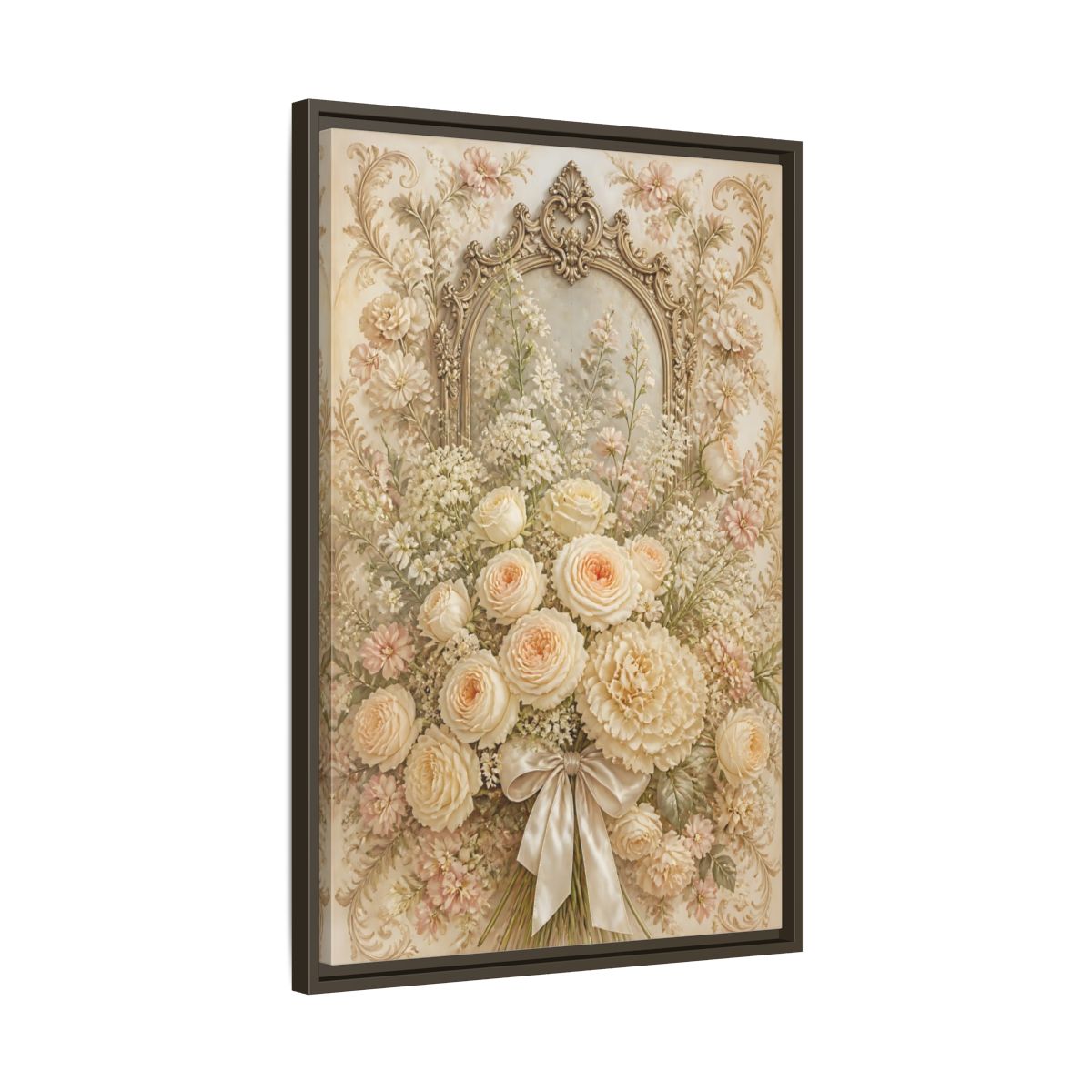 Side Mockup 11. Floral Roses Bouquet Cream Floral shown as stretched canvas wall art