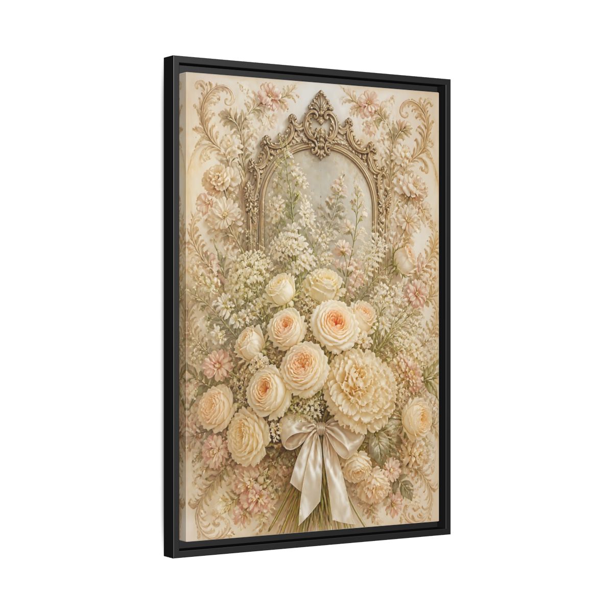 Side Mockup 14. Floral Roses Bouquet Cream Floral shown as stretched canvas wall art