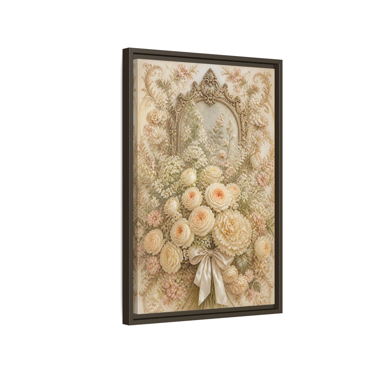 Side Mockup 2. Floral Roses Bouquet Cream Floral shown as stretched canvas wall art