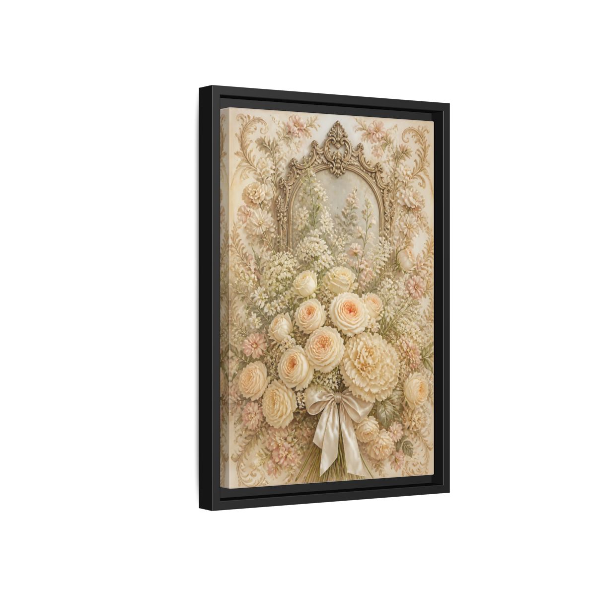 Side Mockup 6. Floral Roses Bouquet Cream Floral shown as stretched canvas wall art