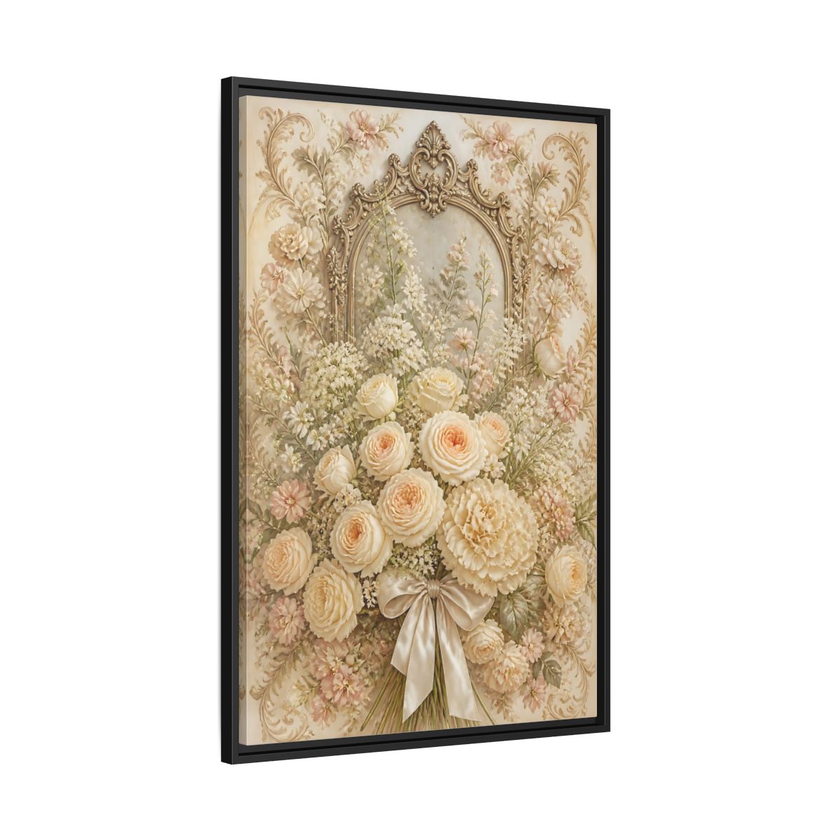 Side Mockup 13. Floral Roses Bouquet Cream Floral shown as stretched canvas wall art