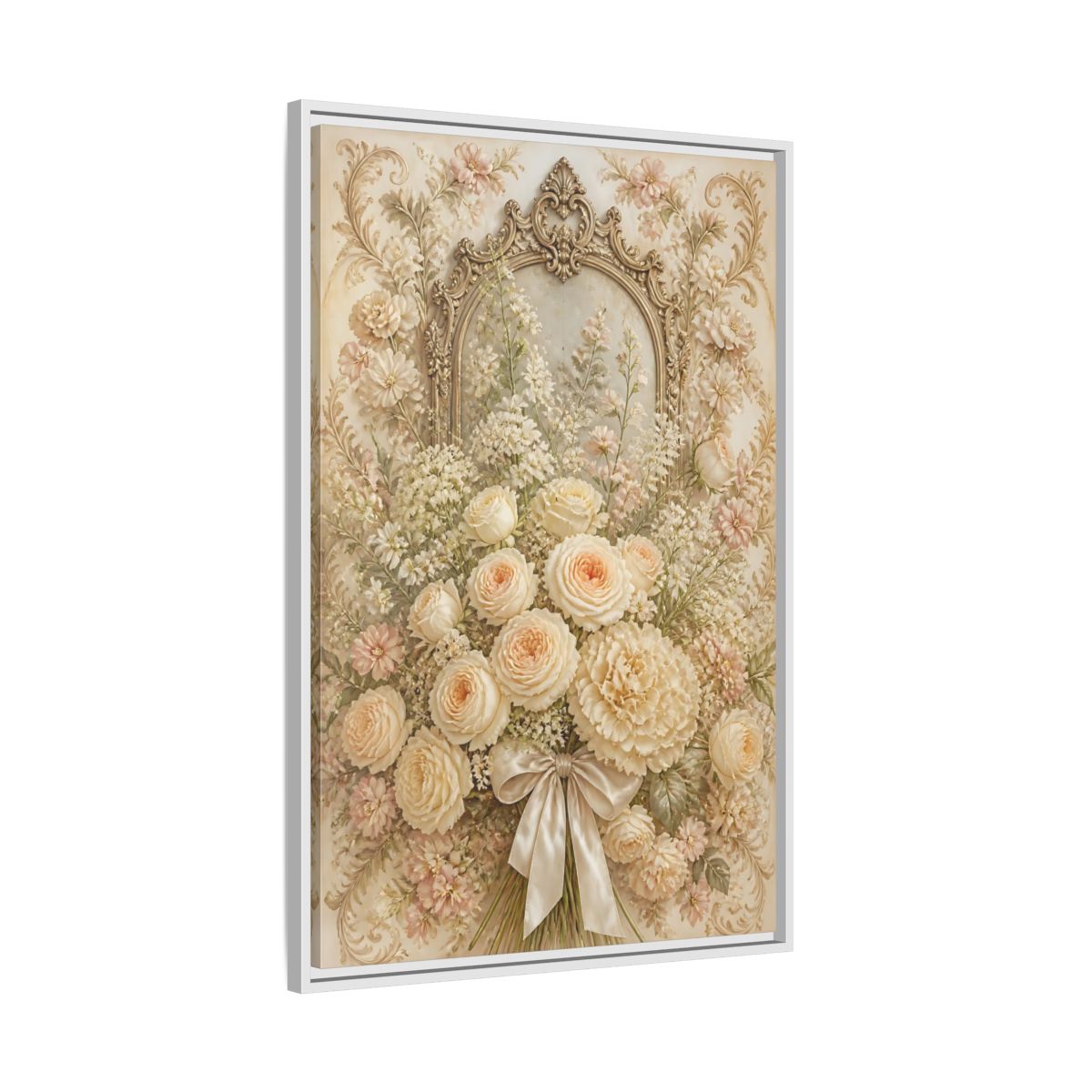 Side Mockup 9. Floral Roses Bouquet Cream Floral shown as stretched canvas wall art