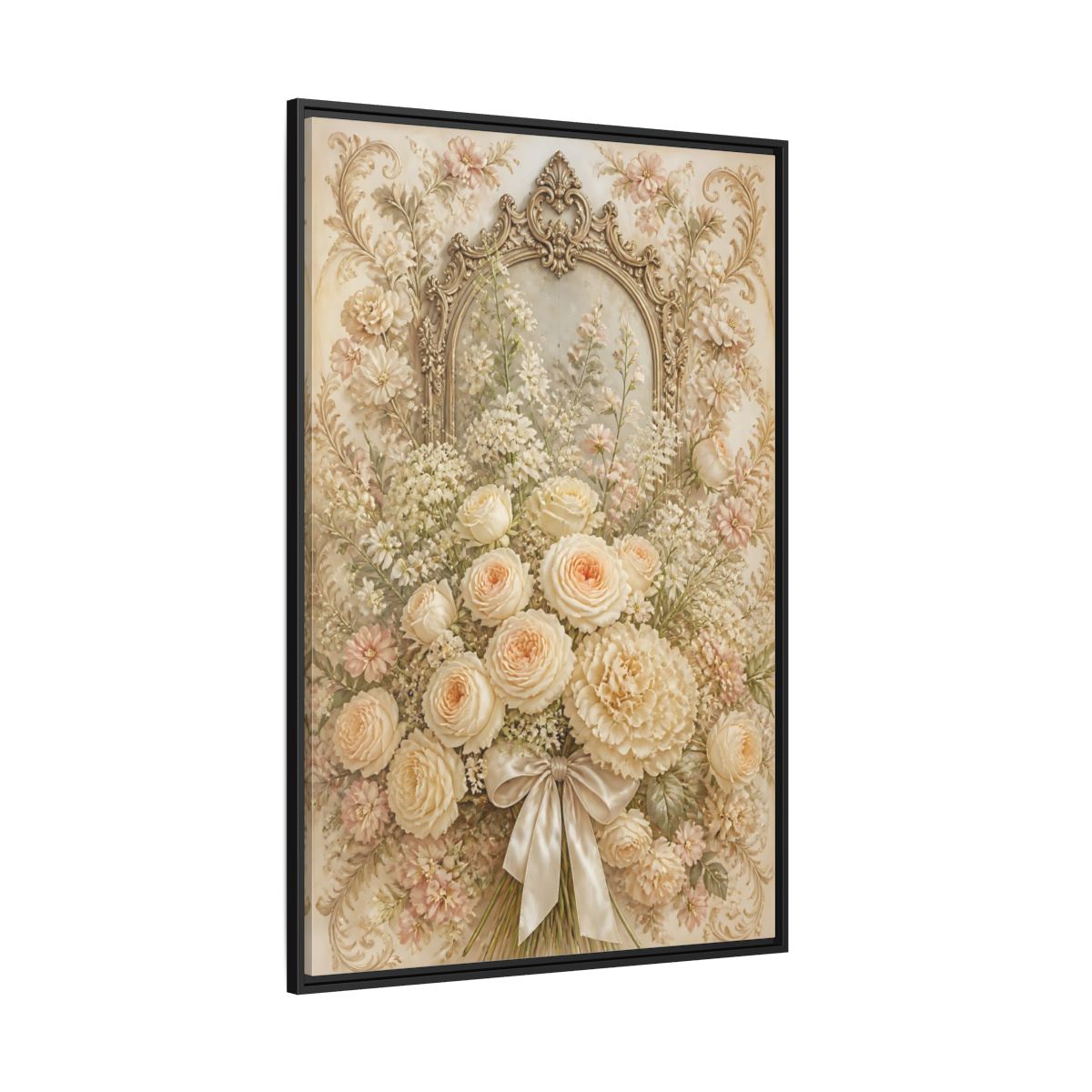 Side Mockup 12. Floral Roses Bouquet Cream Floral shown as stretched canvas wall art
