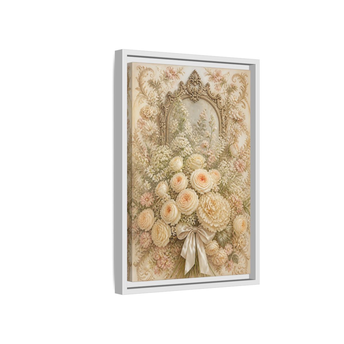 Side Mockup 4. Floral Roses Bouquet Cream Floral shown as stretched canvas wall art