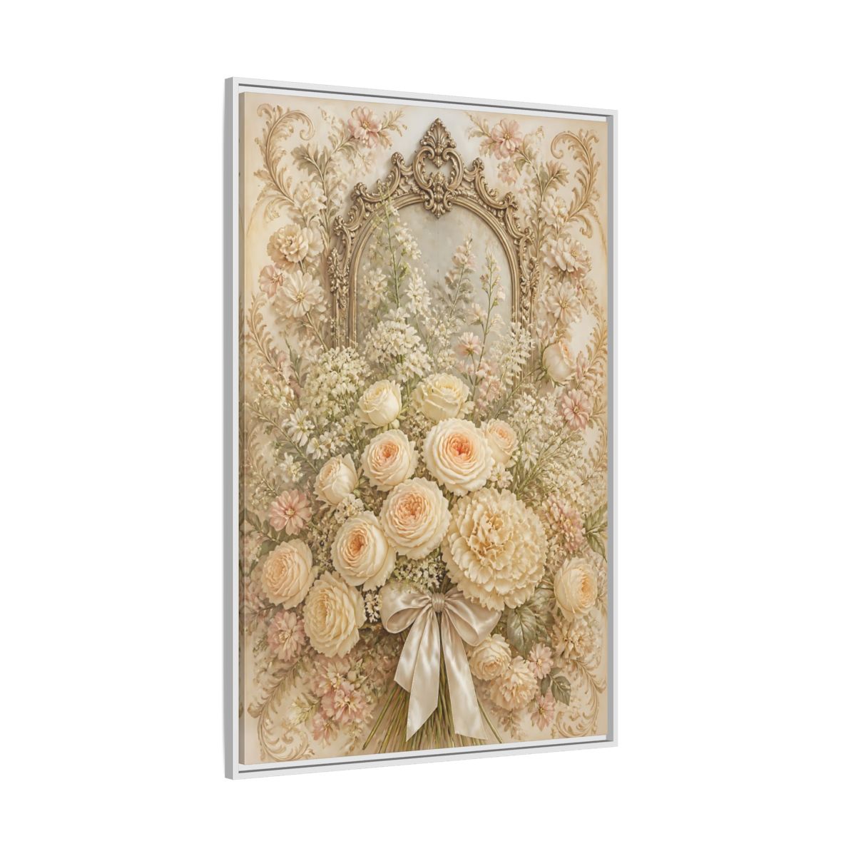 Side Mockup 7. Floral Roses Bouquet Cream Floral shown as stretched canvas wall art