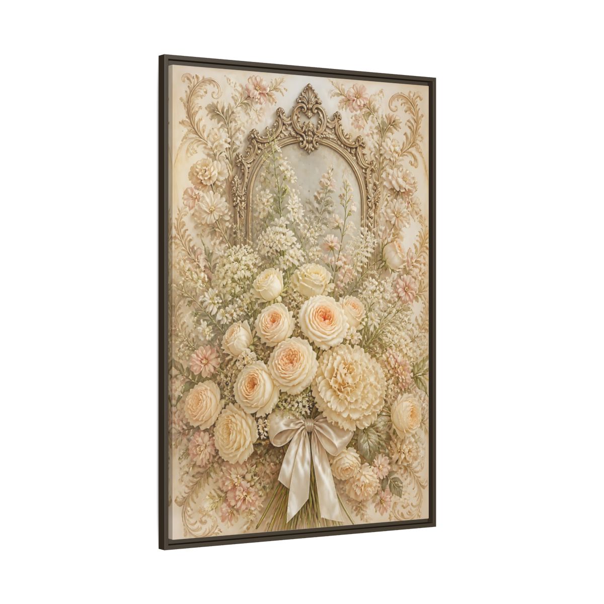 Side Mockup 8. Floral Roses Bouquet Cream Floral shown as stretched canvas wall art