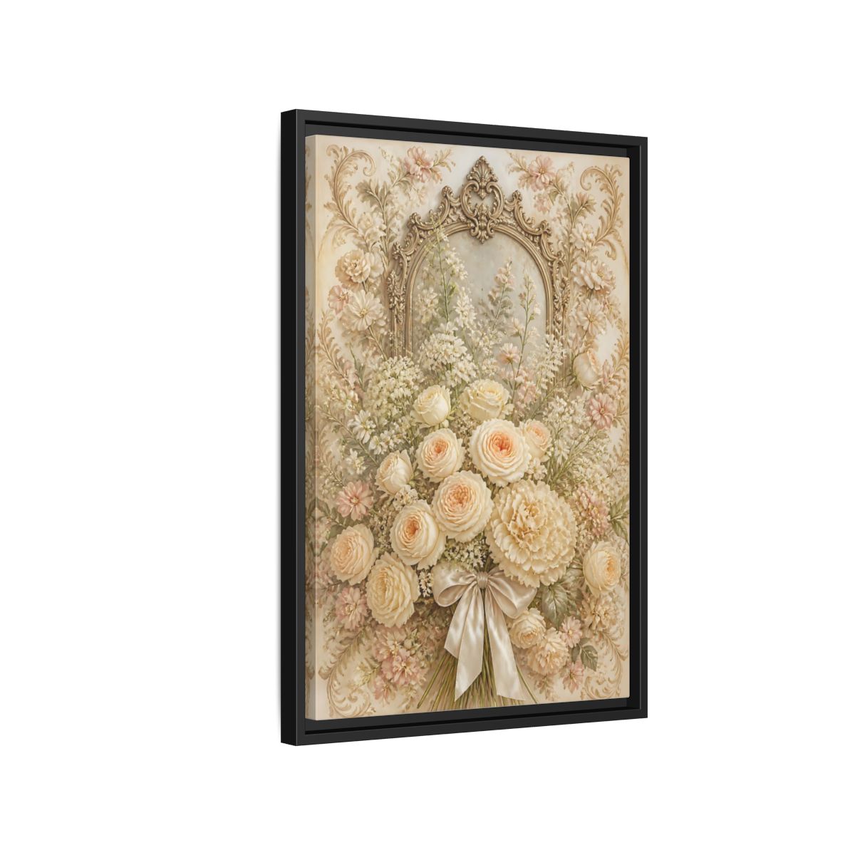 Side Mockup 3. Floral Roses Bouquet Cream Floral shown as stretched canvas wall art