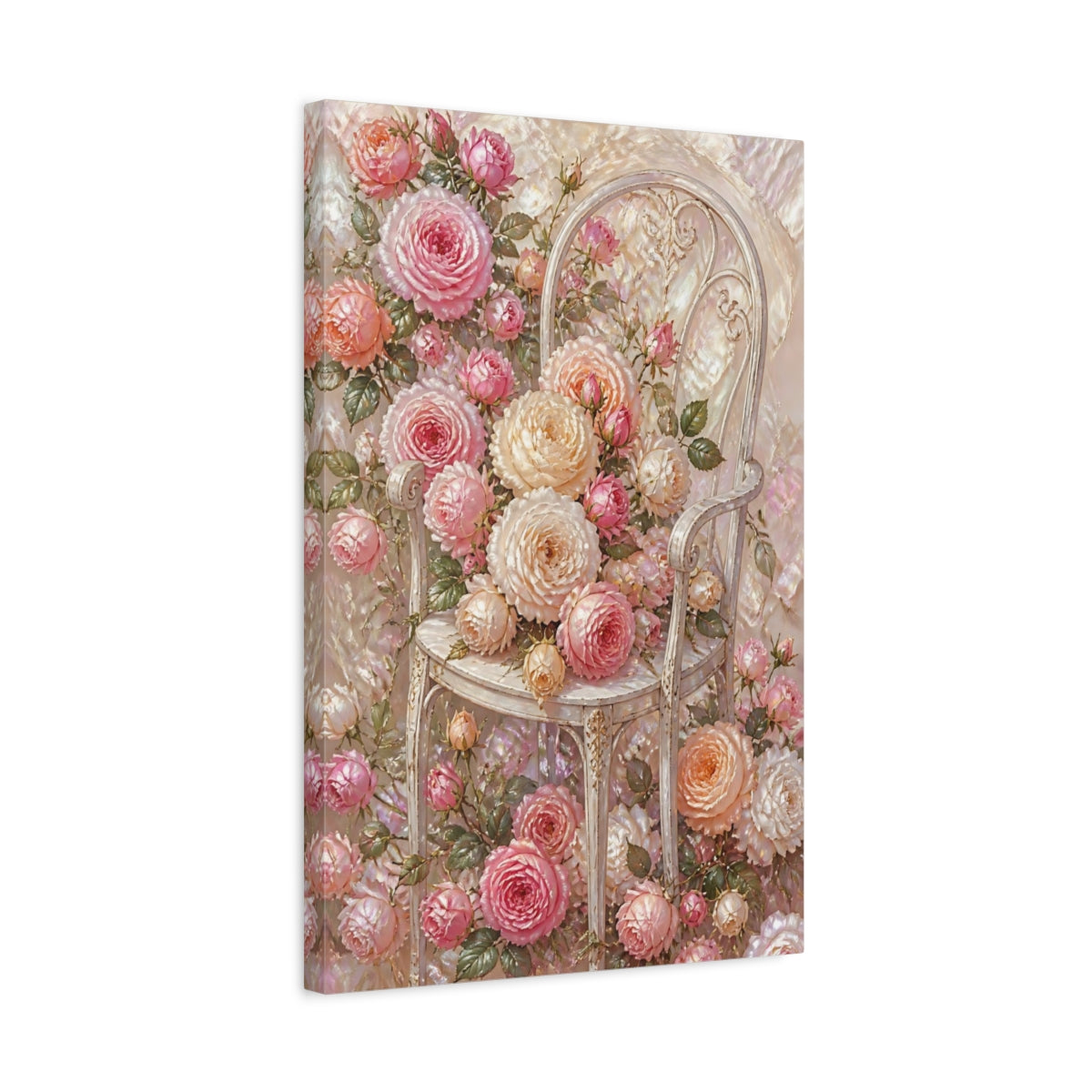 Side Mockup 3. Floral Roses On Chair shown as canvas print