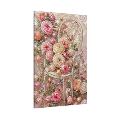 Side Mockup 1. Floral Roses On Chair shown as canvas print