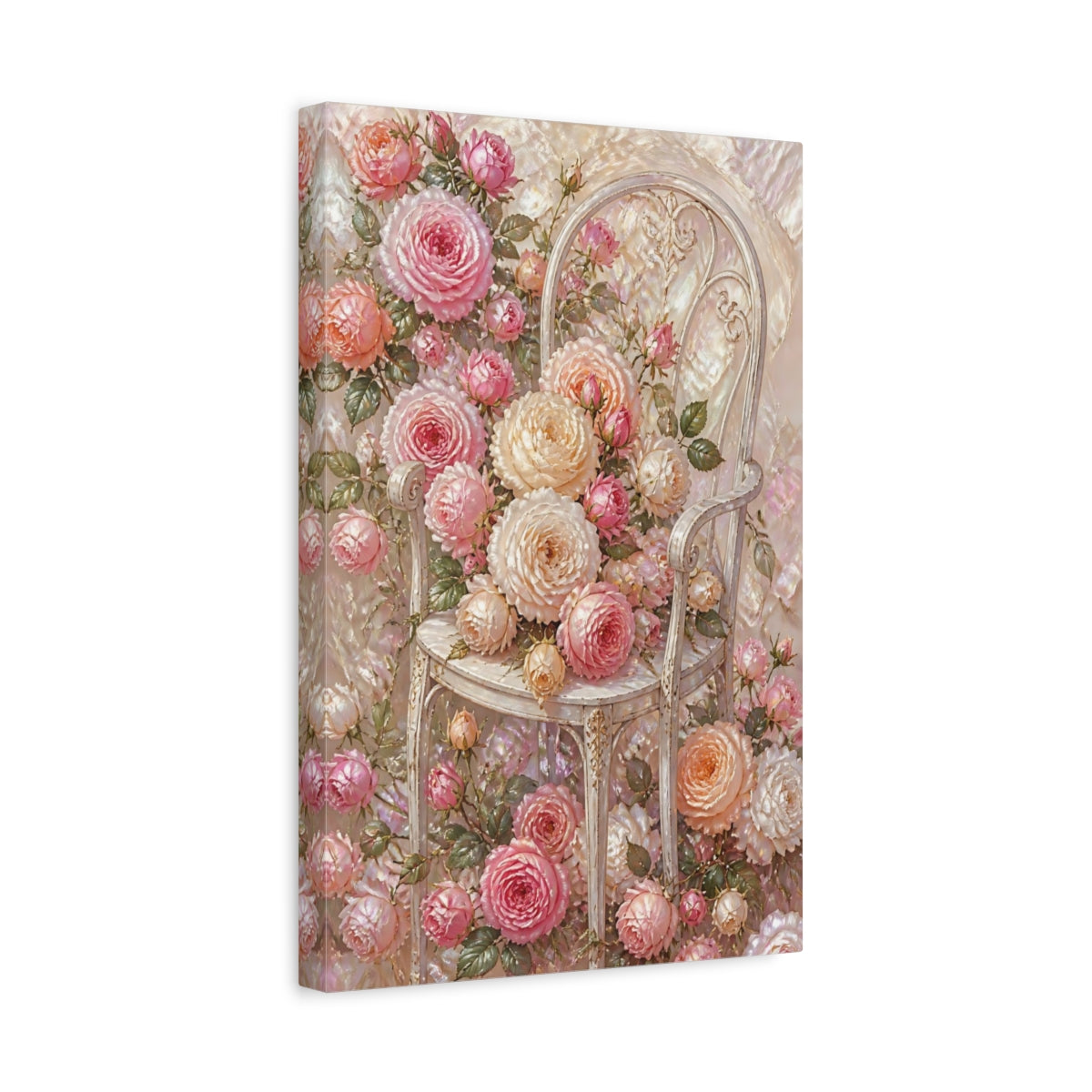 Side Mockup 4. Floral Roses On Chair shown as canvas print