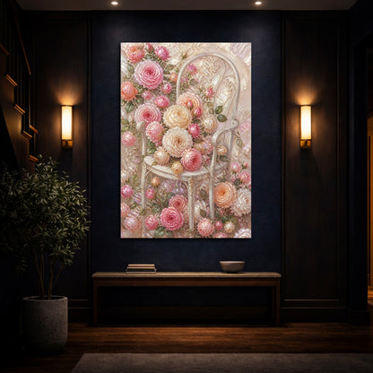 Mockup 4. Floral Roses On Chair shown as canvas print