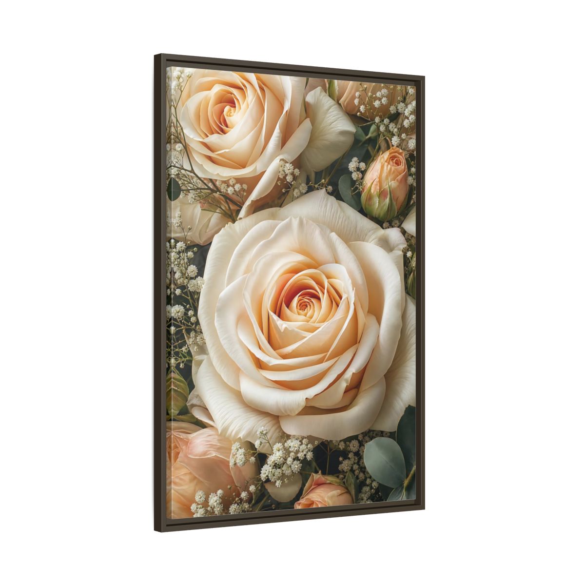 Main Mockup. Floral Roses Pale Floral shown as stretched canvas wall art
